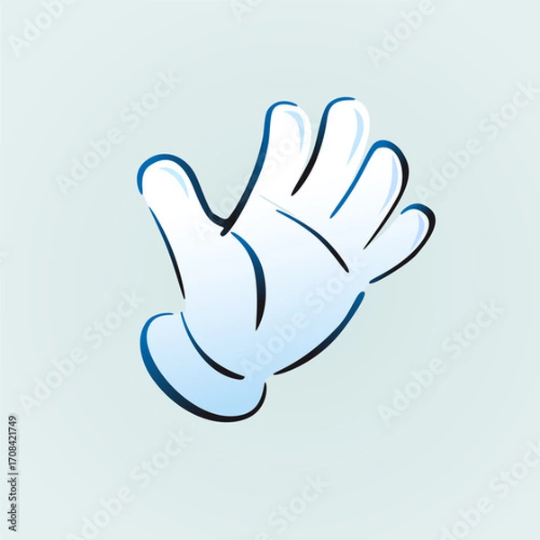 Fototapeta Cartoon waving hand. Friendly, welcoming symbol of gesture. A human palm in a white glove in handdrawn style. Vector pen drawn illustration
