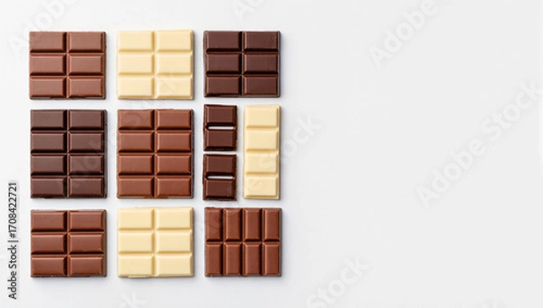 Fototapeta Delightful arrangement of assorted chocolate bars on a white surface