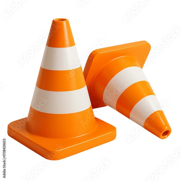 Fototapeta  3D Fallen Safety Cone Isolated Transparent PNG