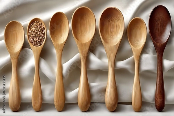 Obraz Rustic natural spoons placed in line high resolution picture