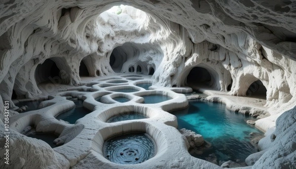 Fototapeta Intricate Network of Sea Caves   Focus on Light and Shadow in White Limestone