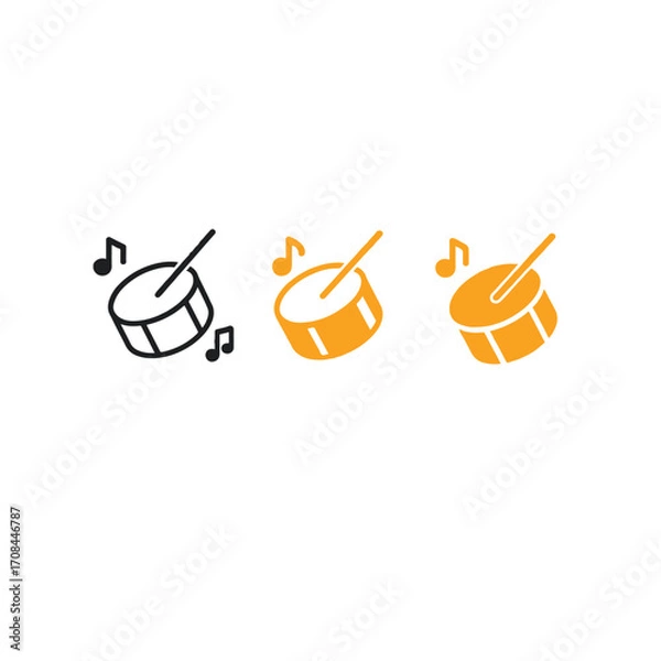 Fototapeta Flat Design Vector of Drum with Drumstick and Music Notes, Minimal Style Illustration