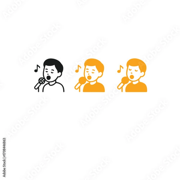 Fototapeta Flat Design Vector of a Person Singing with Microphone, Music Notes, Minimal Style Illustration