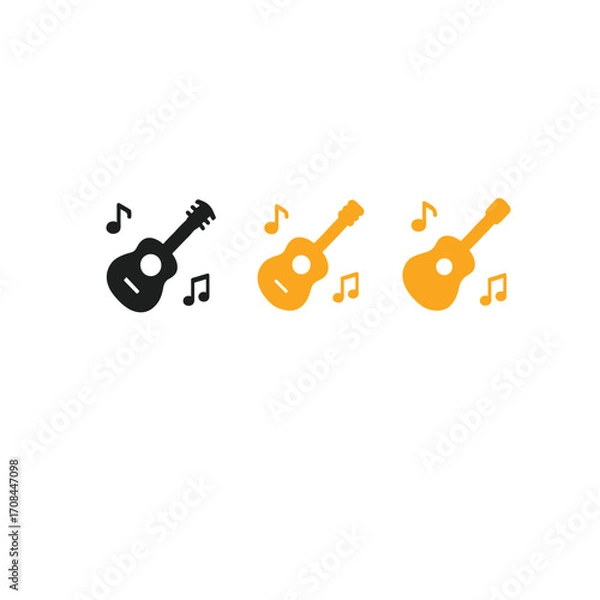 Fototapeta Flat Design Vector of Acoustic Guitar with Music Notes, Minimal Style Illustration