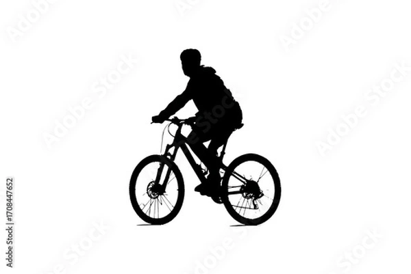 Fototapeta Dynamic silhouette of a person riding a mountain bike, capturing the thrill of outdoor adventure and active lifestyle pursuits with a clean, modern aesthetic.