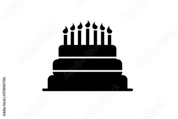 Fototapeta Celebrate with this festive, tiered cake adorned with seven glowing candles, perfect for birthdays, anniversaries, or any joyous occasion, bringing warmth and delight.