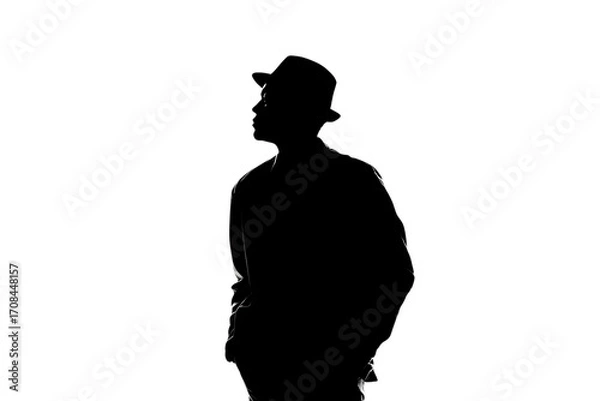 Fototapeta Confident man in silhouette standing strong, conveying power, leadership, and professional success with a modern, minimalist aesthetic perfect for corporate branding and motivational content.