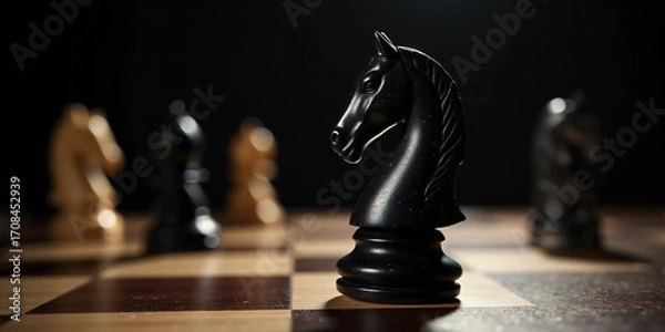 Fototapeta Dramatic close up of chess pawns highlighting strategy, competition, and the concept of long term planning