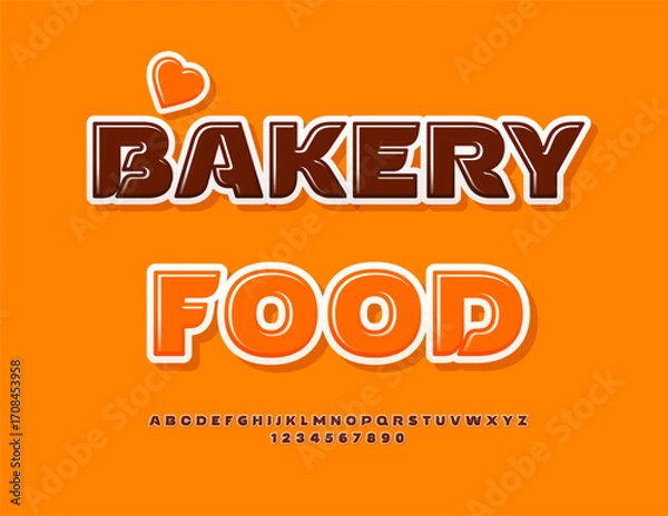 Fototapeta Vector artistic sign Bakery Food with Decorative Emblem. Creative Glossy Font. Modern set of Alphabet Letters and Numbers