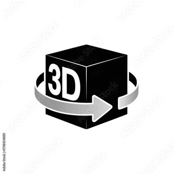 Fototapeta Minimalist Black and White 3D Rotation Icon