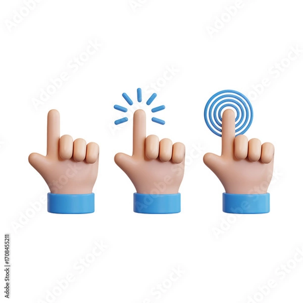 Fototapeta 3D Rendered Hand Icons Indicating a Tap or Click