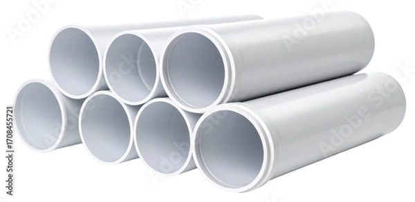 Obraz arranged of stack of plastic or pvc pipe tube isolated on white background