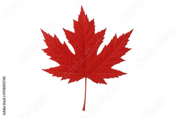 Fototapeta Crimson maple leaf floating against transparent surface, representing canadian autumn and natural splendor