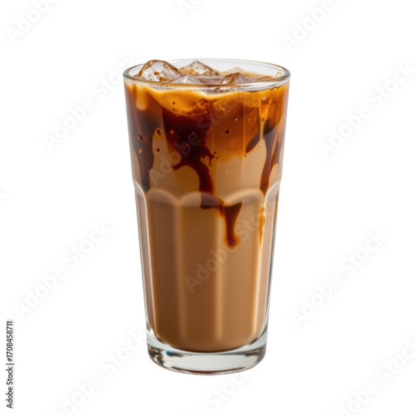 Fototapeta Refreshing Glass of Iced Coffee Cafe Setting Beverage Photography Natural Light Close-Up Perspective Isolated on transparent background	