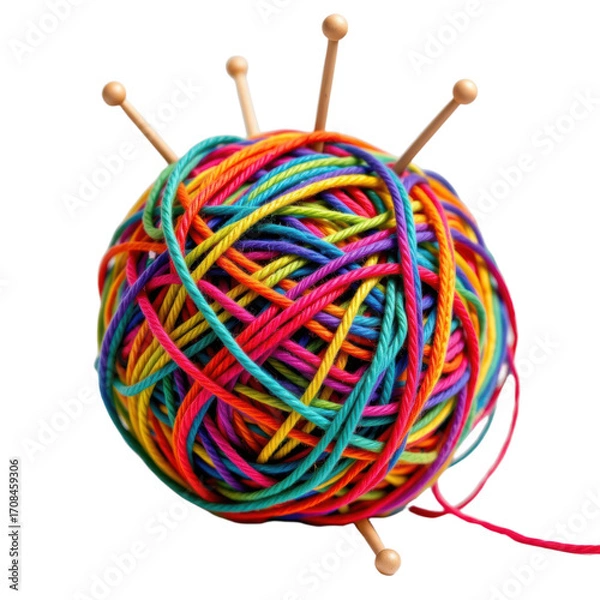 Fototapeta Creative Crafting Action Colorful Yarn Ball in a Studio Space Artistic Environment Close-up View Isolated on transparent background	
