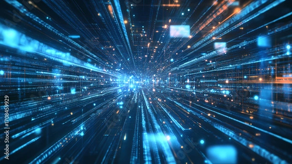 Obraz Digital Data Flow in a Futuristic Tunnel