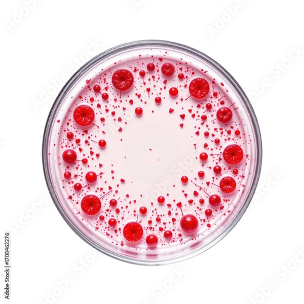 Fototapeta Scientific Observation of Red Liquid in Glass Petri Dish Laboratory Macro Photography Clinical Environment Isolated on transparent background	