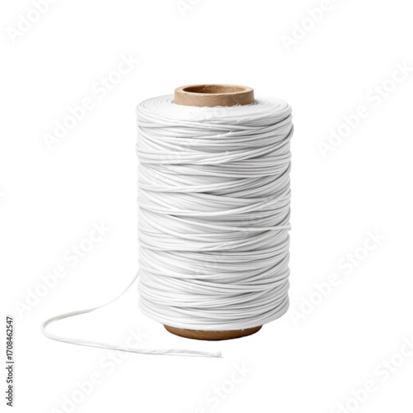 Fototapeta Crafting with a White Spool of Thread Home Workshop DIY Project Cozy Setting Close-Up Viewpoint Isolated on transparent background	