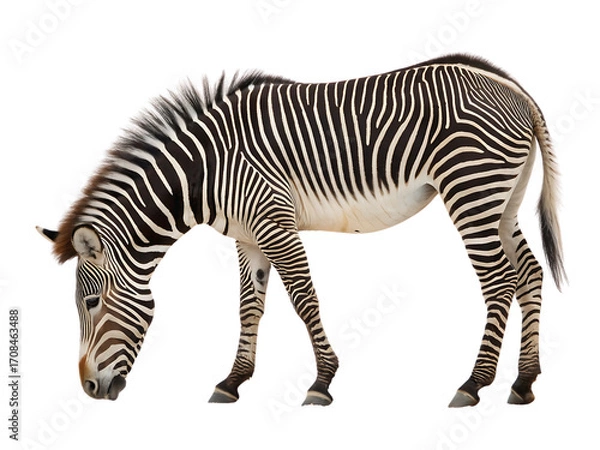 Fototapeta Grevy Zebra grazing isolated on black background
