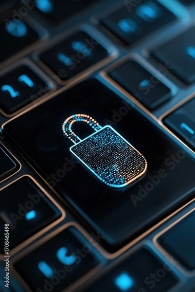 Obraz Digital lock on keyboard highlights cybersecurity, data privacy, and encryption, symbolizing advanced technology for safe online protection