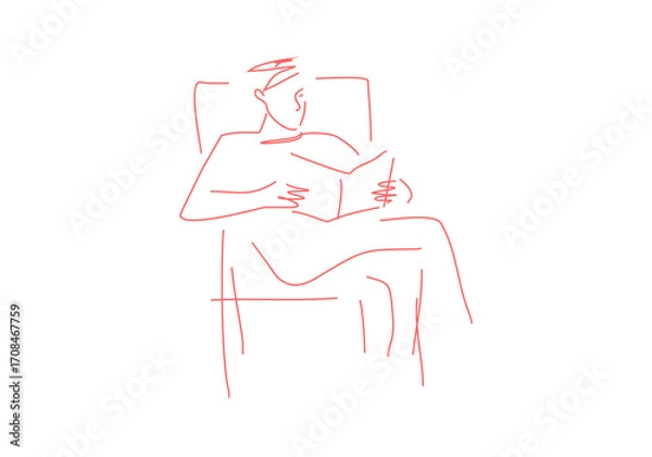 Fototapeta line drawing of a man reads a book. Hand drawn style illustration