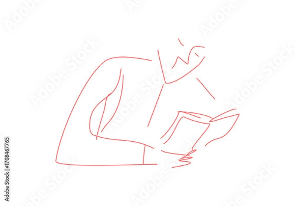 Fototapeta line drawing of a man reads a book. Hand drawn style illustration