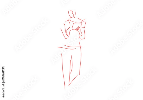 Fototapeta line drawing of a man reads a book. Hand drawn style illustration