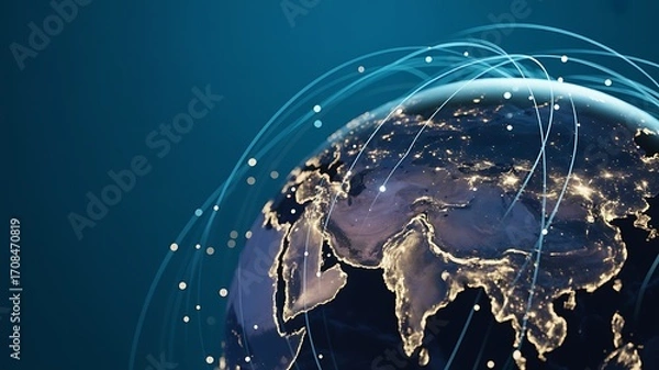 Fototapeta Digital earth globe with connected networks displaying global technology and communication systems