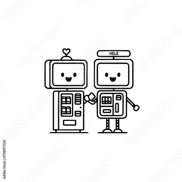 Fototapeta Cute robot love friendship vector illustration design concept for technology and artificial intelligence art