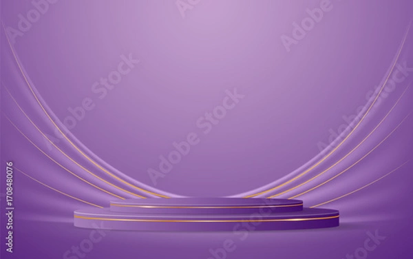 Fototapeta Purple podium with elegant gold lines for the best awards or product display. stage or podium. vector illustration	