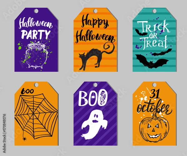 Fototapeta Set of gift tags with Halloween elements