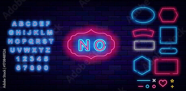 Fototapeta No neon sign. Denial and fail. Online chat message. Glowing sign. Shiny blue alphabet. Vector stock illustration