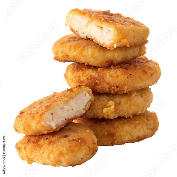 Fototapeta Stack of golden crispy chicken nuggets