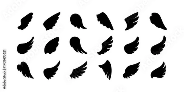 Obraz Wings icons. Set of black wings icons. Bird wings, angel wings elements. Wings Collection in different shape. Vector illustration