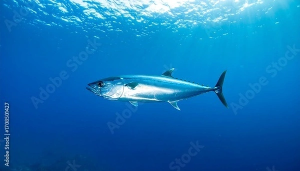Fototapeta Tuna fish in deep blue ocean