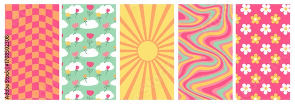 Fototapeta RETRO PATTERNS MULTIPLE orange pink rblue yellow vertical phone wallpapers 2 vibrant colors