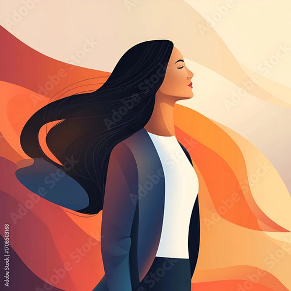 Fototapeta Beautiful illustration of a woman, ideal for use in Pink October campaigns