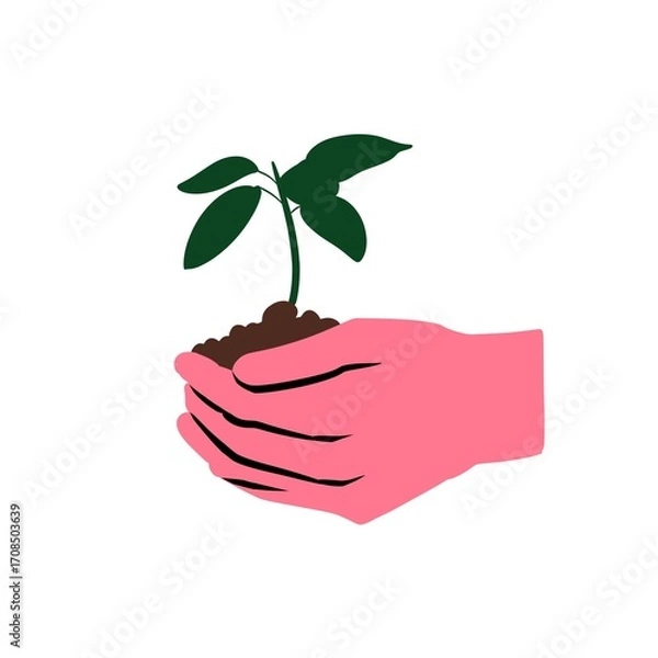 Fototapeta Protective Hands with Soil and Plant Eco Awareness and Recycle Concept