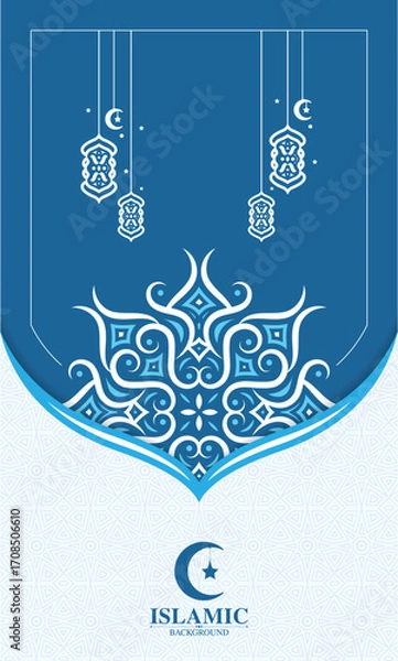Fototapeta Elegant Decorative Islamic Art with Lantern and Crescent Moon Illustration Background