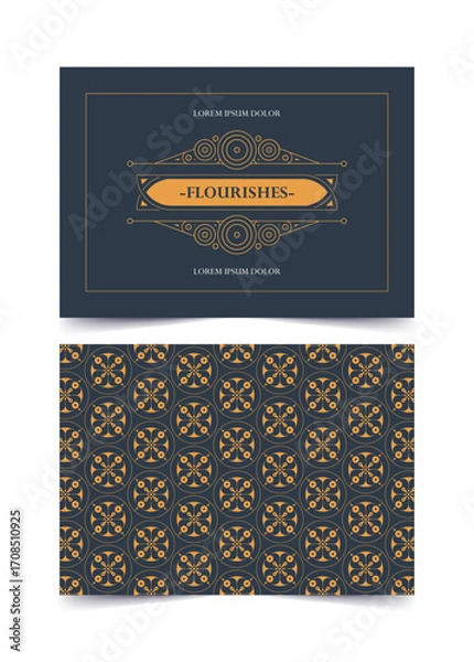 Fototapeta Elegant Vintage Style Flourish Ornament with Seamless Pattern Set Design