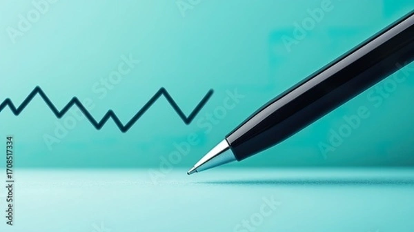 Obraz Overhead shot of a pen drawing an upward arrow on a blank financial chart, symbolizing progress, 