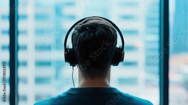 Obraz Person listening to a financial podcast on their commute, learning on the go, educationa 