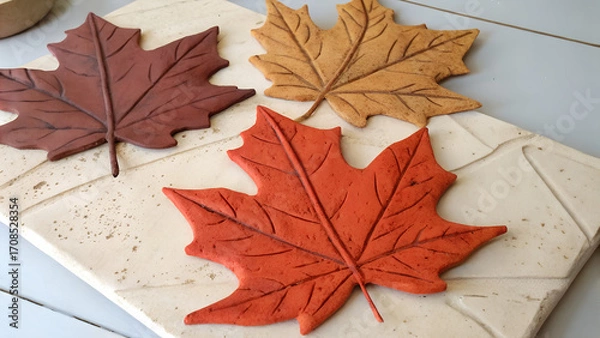 Obraz “Minimal Abstract Fall Leaves Render in Clay Style”