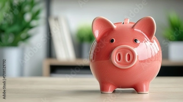 Obraz Piggy bank shaped like a car, symbolizing saving for a vehicle, specific goal
