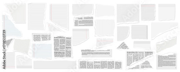 Fototapeta collection of ripped block grid and rulled paper pages torn blocks