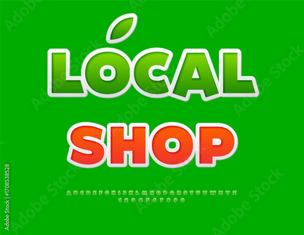 Fototapeta Vector Marketing board Local Shop. Green Sticker Font. Classic Alphabet Letters and Numbers