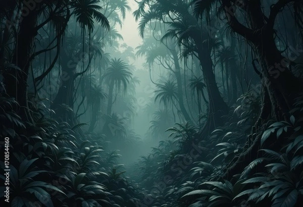 Fototapeta Jungle Noir  A Shadowy and Enigmatic Take on the Rainforest, Filled with Intrigue and Subtle Beauty