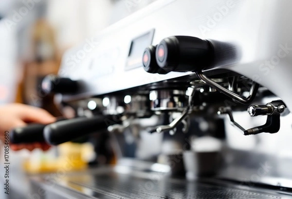 Fototapeta Close-up of Espresso Machine in Coffee Shop
