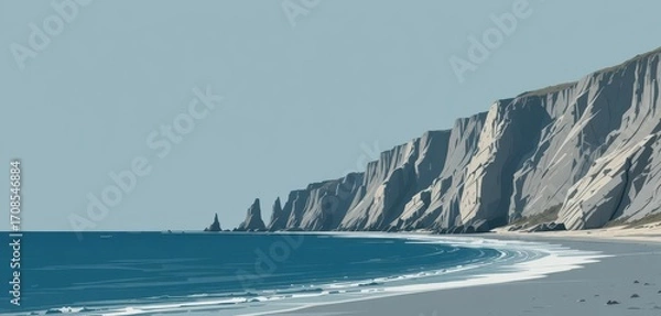 Fototapeta Coastal Cliff Erosion with Calm Waters  A Muted Palette of Grays and Blues