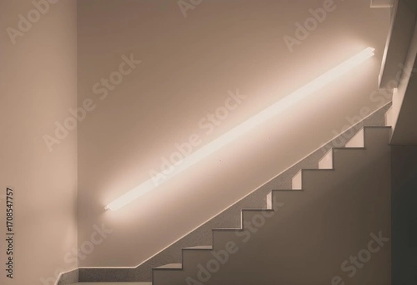 Fototapeta Minimalist Staircase with Glowing Linear Light Fixture